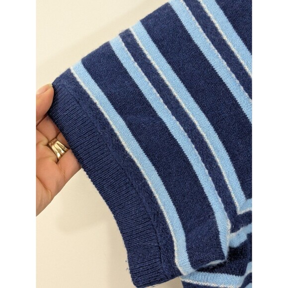 J.Crew Cashmere Short Sleeve Cardigan in Blue Stripes Gold Buttons Nautical XL - Picture 9 of 13